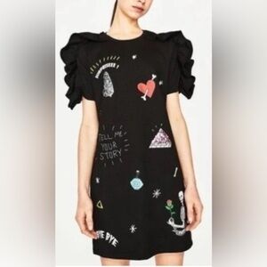 Zara Trafaluc Black Halloween Shift Dress Size Small